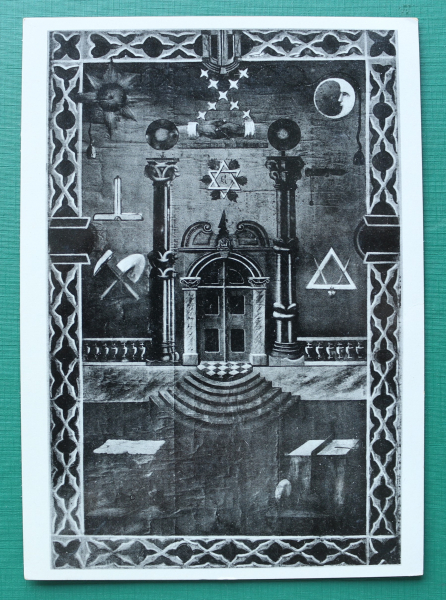 AK Erlangen / 1930-1940er Jahre / Freimaurer Loge / Libanon z d 3 Cedern / Lehrling und Gesellen Teppich im Tempel / Symbole Kerzen Totenkopf Skelett